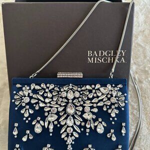 Badgley Mischka Capelli Lux Navy Silk Crystal Evening Bag